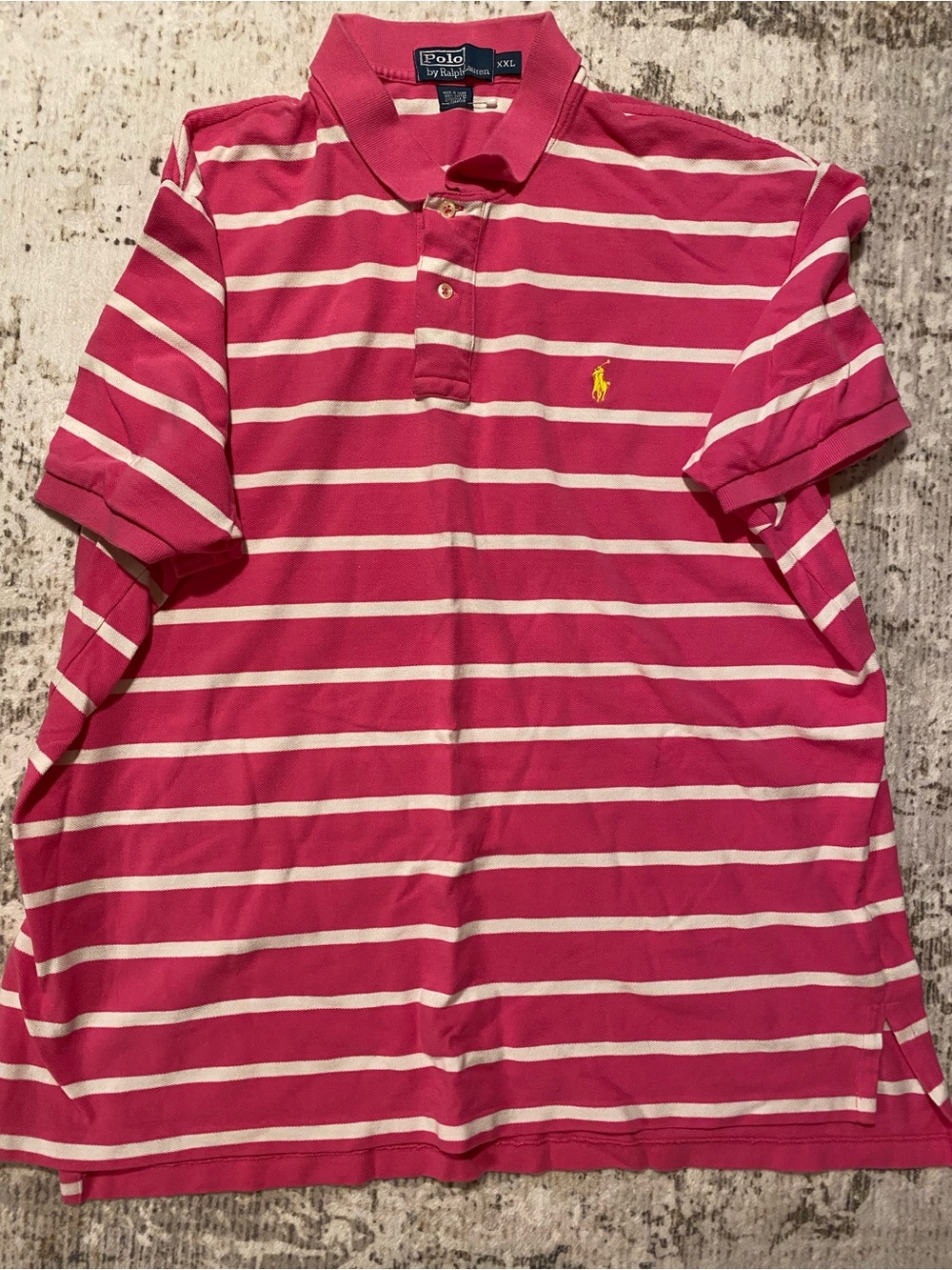 Polo by Ralph Lauren Hot Pink and White Striped Polo with Yellow Pony